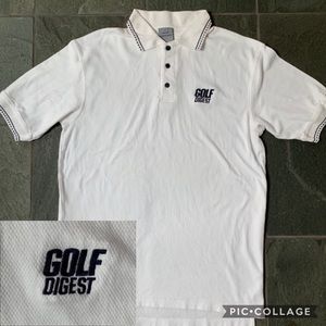 3/$12 Golf Digest embroidered chest logo on white short sleeve polo shirt